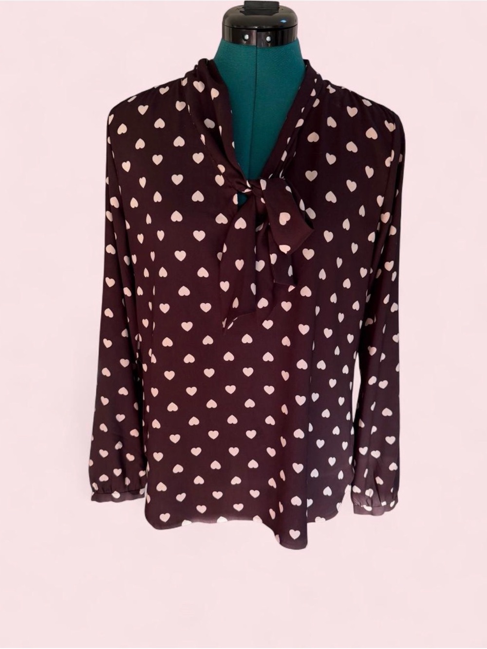 LOFT Heart-Print Tie-Neck Blouse